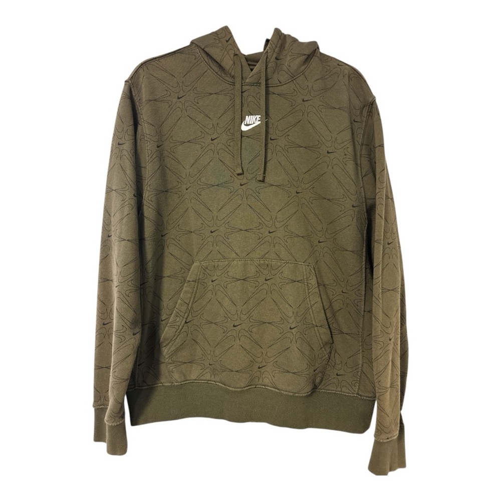 Nike Men's Olive Green Patterned Hoodie Size Small
